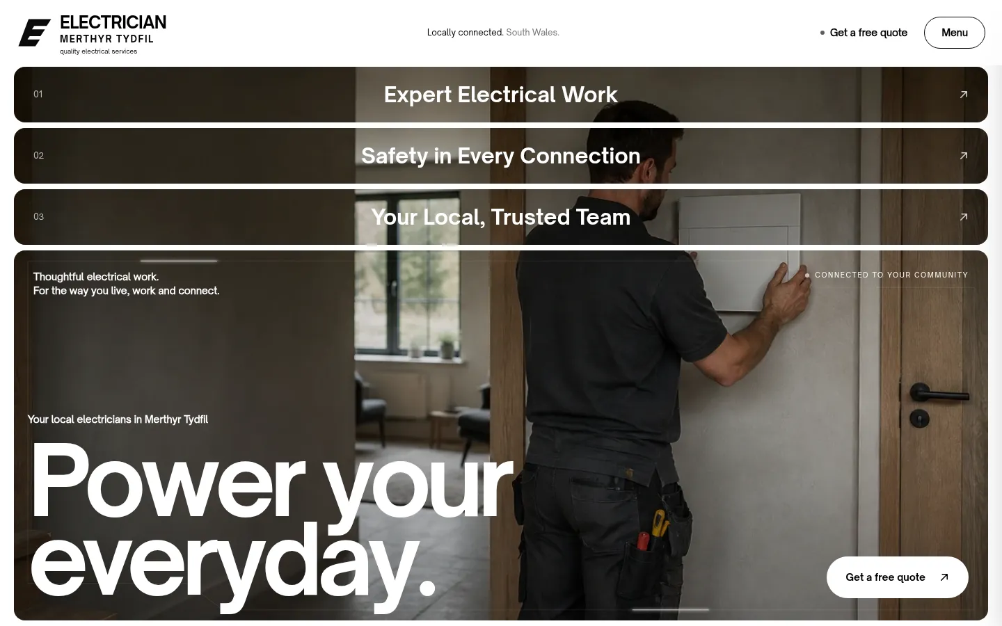 Electrician Merthyr Tydfil website homepage