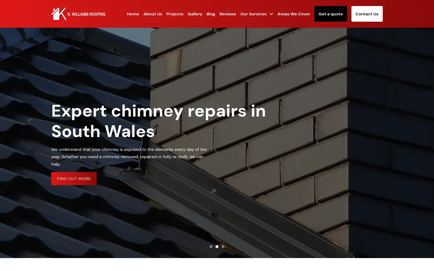 K Williams Roofing website homepage